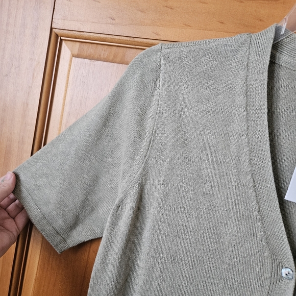 J. Jill Long Linen-Blend Long Cardigan Women Med Button Front V-Neck Sage Green - Picture 10 of 14